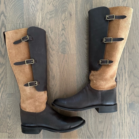Kemosabe + Lucchese Tall Buckle Leather Equestrian Riding Boot Brown & Tan 9M - Picture 1 of 8